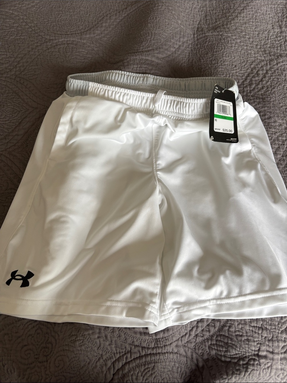 Under Armour White Performance Athletic Shorts with Black Logo